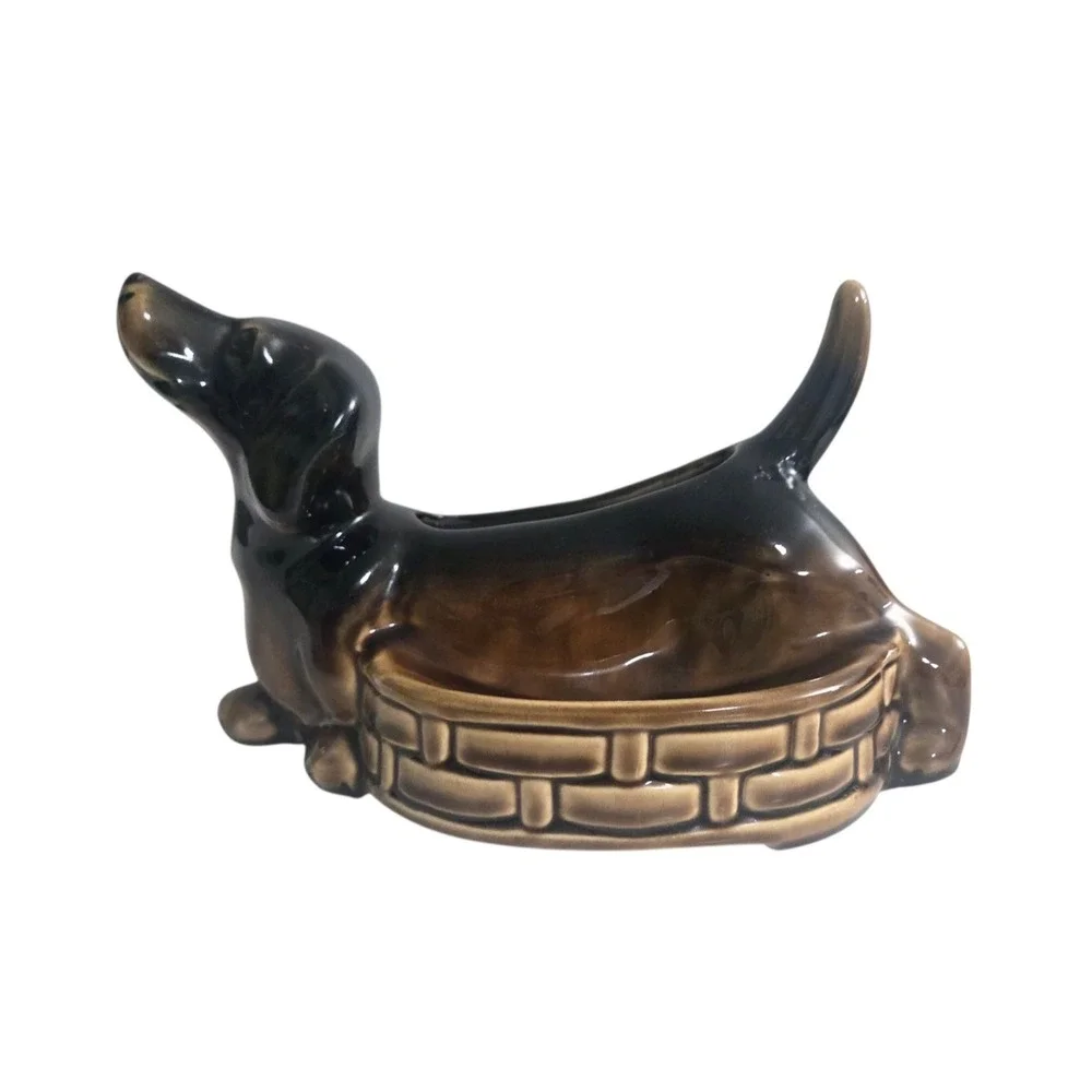 Vintage Dachshund Dog Planter Ceramic Valet Catch-all Dish MCM Dresser Caddy